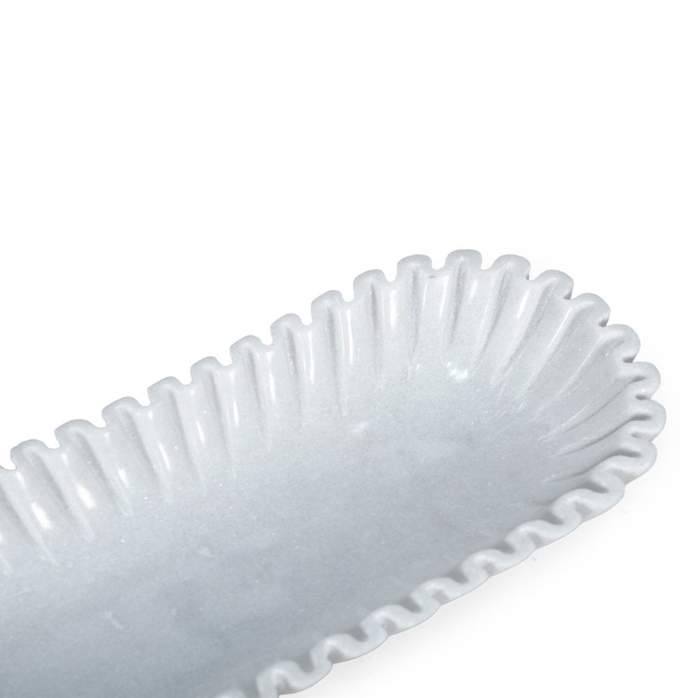 14" White Marble Fluted Oblong Tray HomeRoots