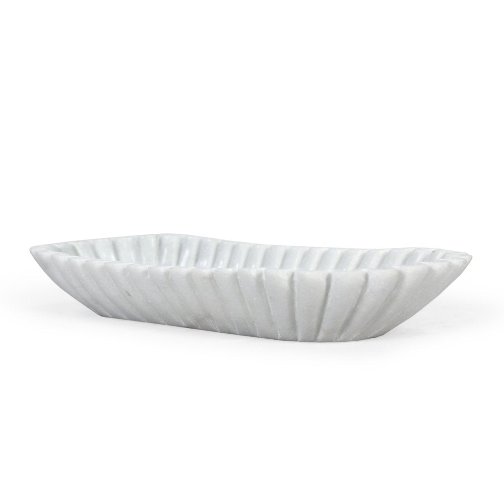 14" White Marble Fluted Oblong Tray — view 2