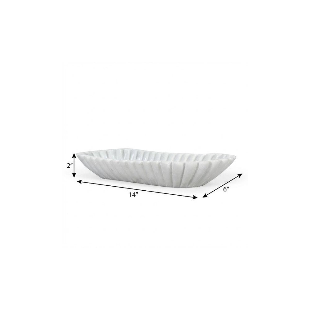 14" White Marble Fluted Oblong Tray — view 4