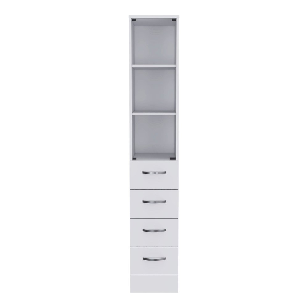 12" White Wood Freestanding Single Door Bathroom Vanity And Three Drawers — view 1