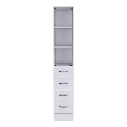 12" White Wood Freestanding Single Door Bathroom Vanity And Three Drawers