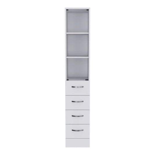 12" White Wood Freestanding Single Door Bathroom Vanity And Three Drawers