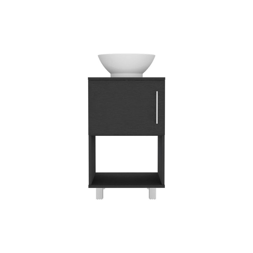 18" Black Wood Freestanding Single Door Bathroom Vanity With White Sink — view 1