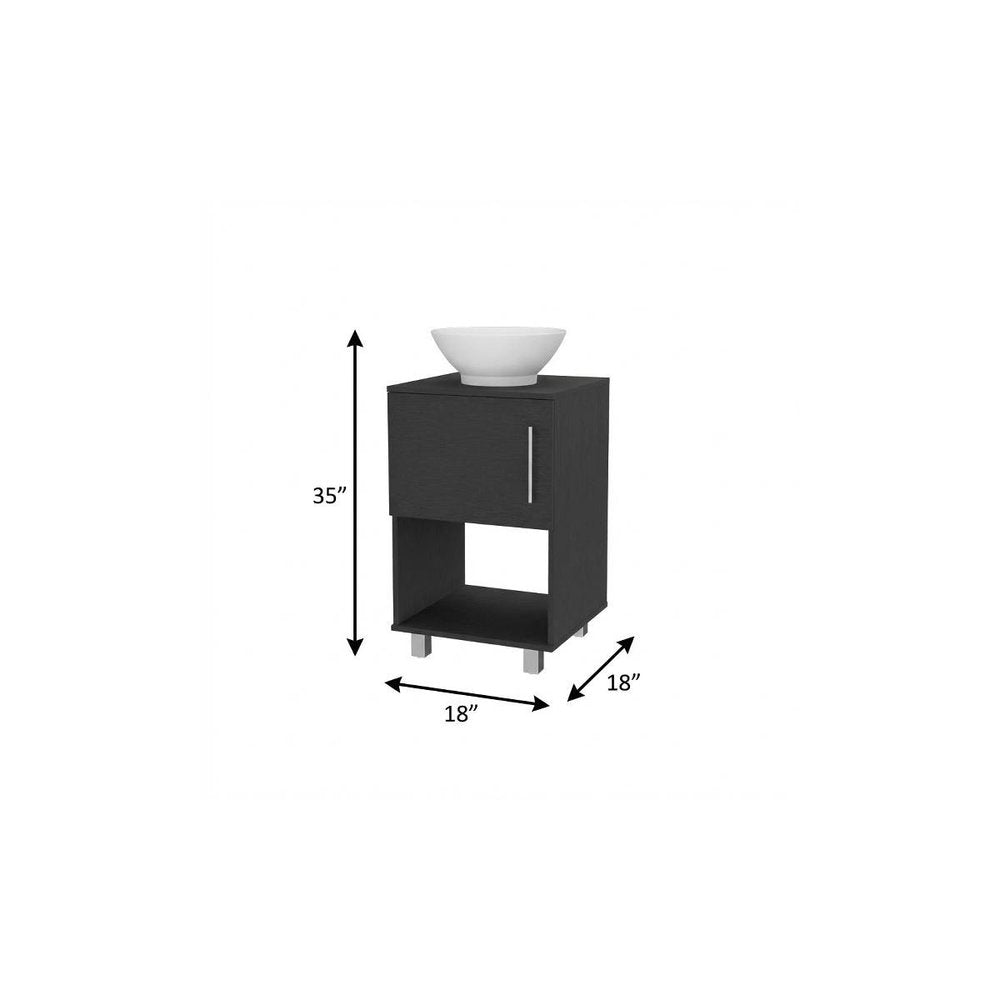 18" Black Wood Freestanding Single Door Bathroom Vanity With White Sink — view 2