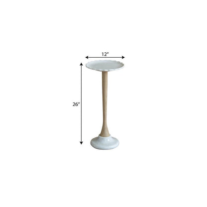 26" White And Natural Marble And Solid Wood Cocktail Pedestal End Table HomeRoots