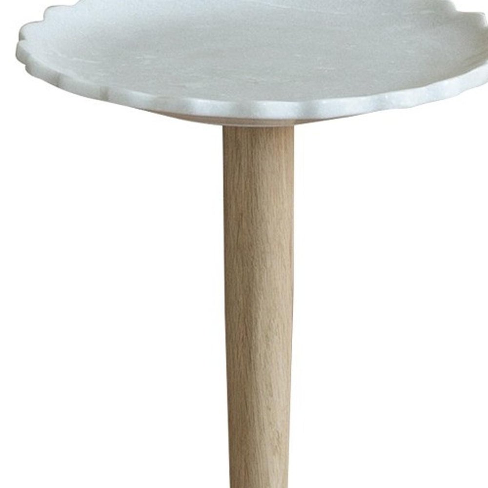 26" White And Natural Marble And Solid Wood Cocktail Pedestal End Table HomeRoots