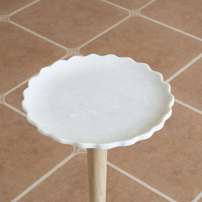 26" White And Natural Marble And Solid Wood Cocktail Pedestal End Table HomeRoots
