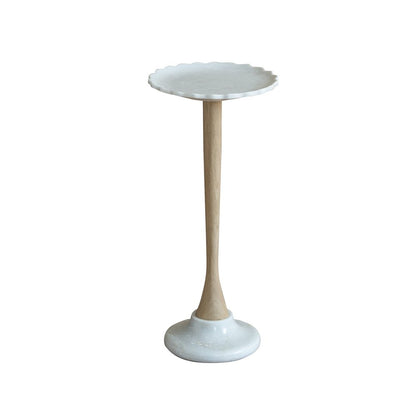 26" White And Natural Marble And Solid Wood Cocktail Pedestal End Table HomeRoots