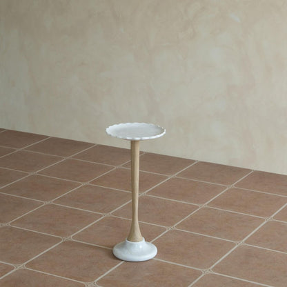 26" White And Natural Marble And Solid Wood Cocktail Pedestal End Table HomeRoots