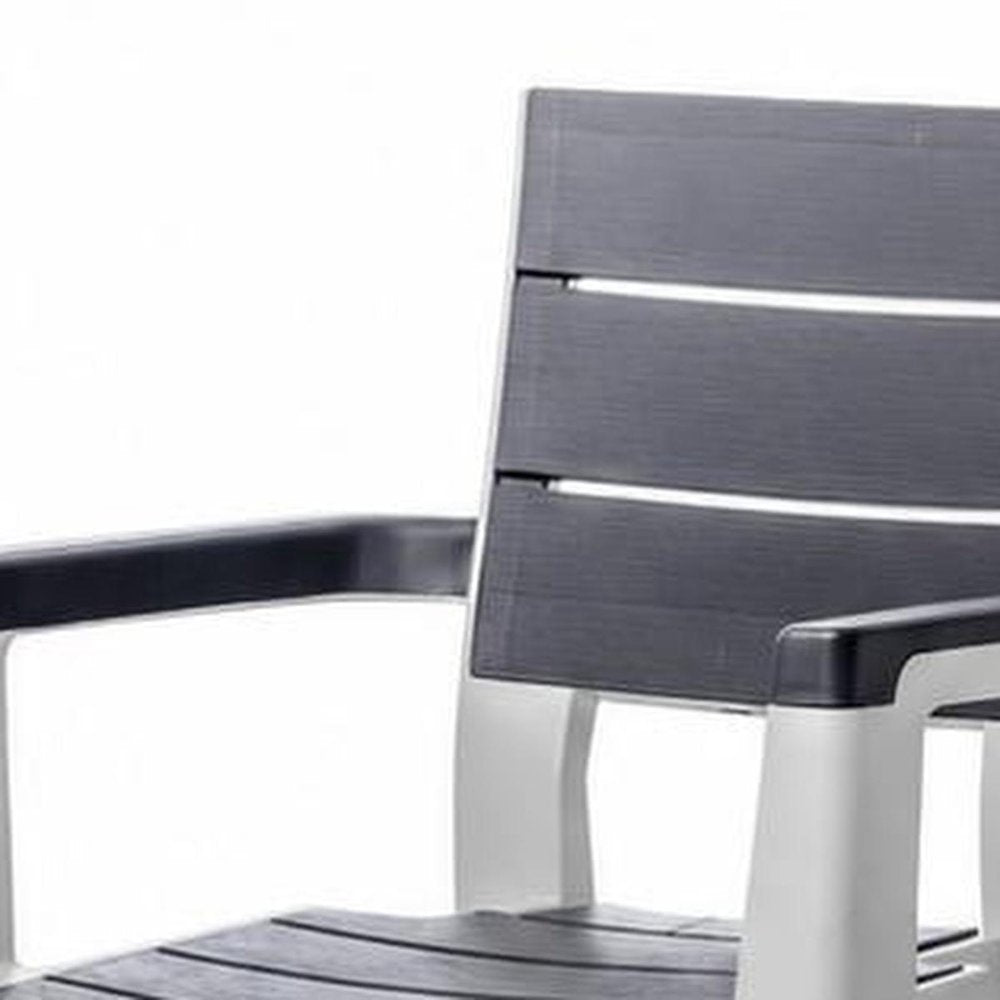 Set of Four Charcoal And Gray Faux Wood Heavy Duty Plastic Outdoor Stacking Arm Chairs HomeRoots
