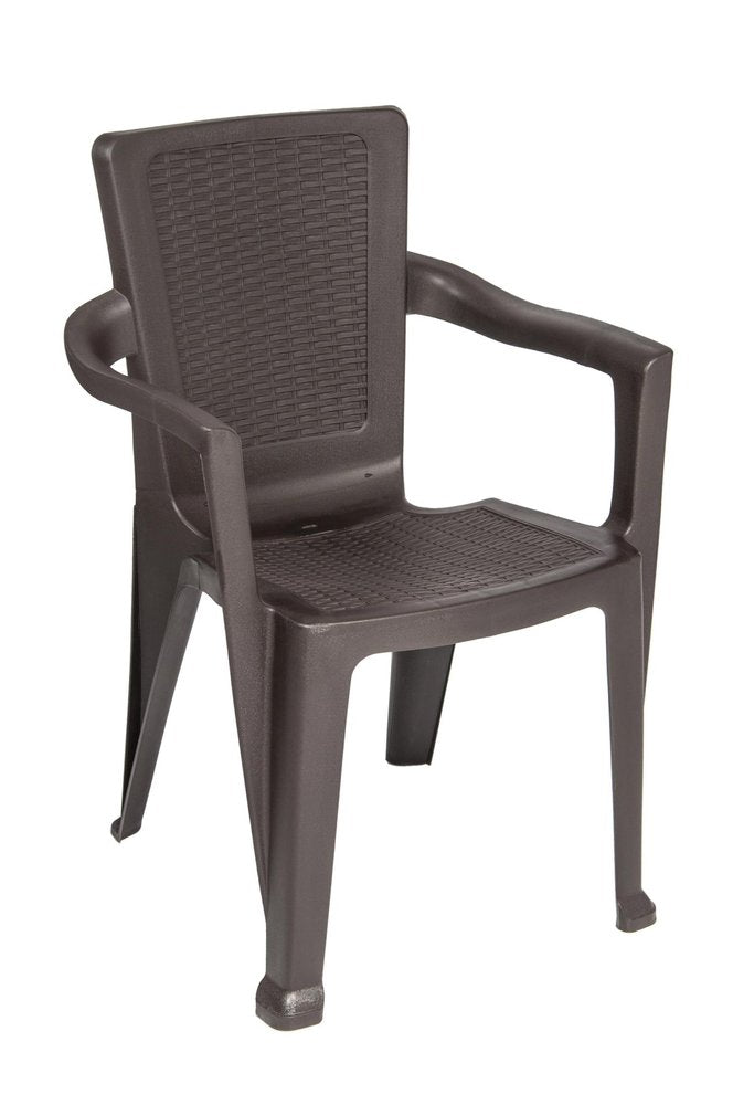 Set of Four Espresso Textured Heavy Duty Plastic Outdoor Stacking Arm Chairs — view 1