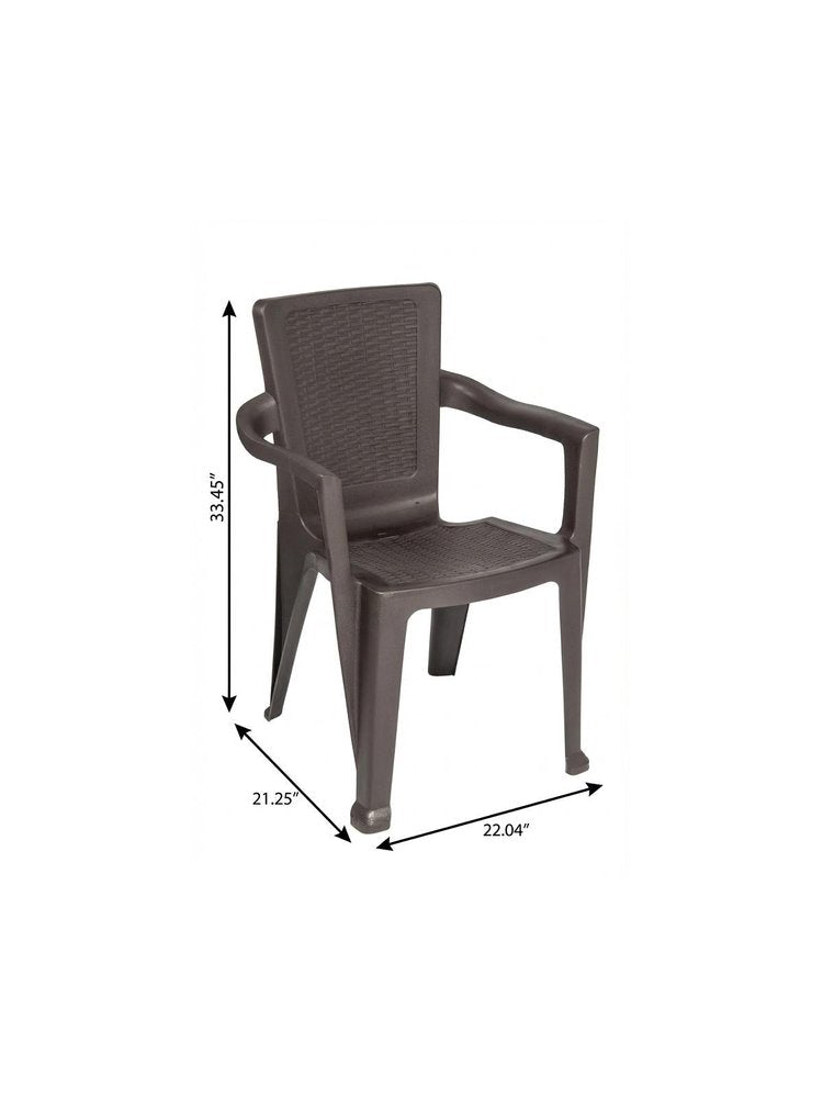 Set of Four Espresso Textured Heavy Duty Plastic Outdoor Stacking Arm Chairs — view 2