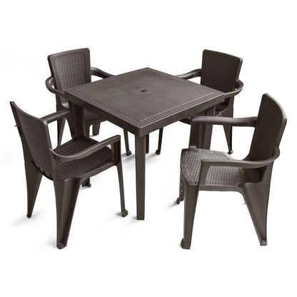 Set of Four Espresso Textured Heavy Duty Plastic Outdoor Stacking Arm Chairs HomeRoots