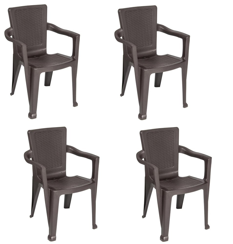 Set of Four Espresso Textured Heavy Duty Plastic Outdoor Stacking Arm Chairs — view 4