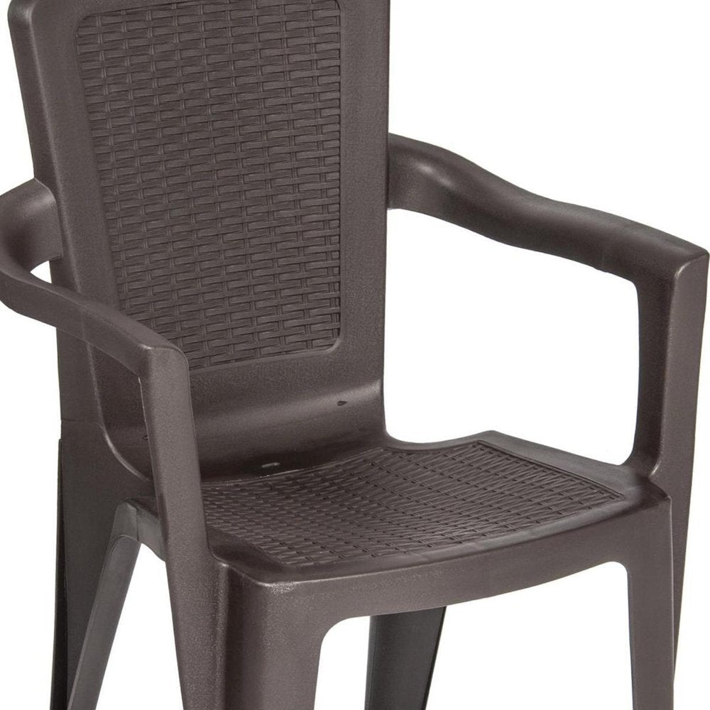 Set of Four Espresso Textured Heavy Duty Plastic Outdoor Stacking Arm Chairs HomeRoots