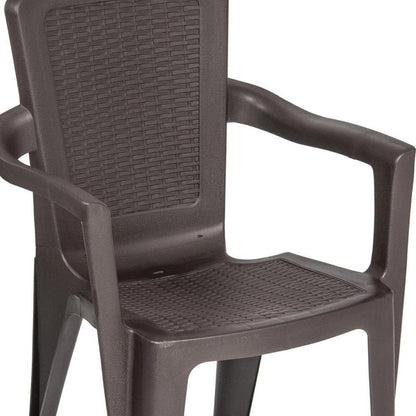 Set of Four Espresso Textured Heavy Duty Plastic Outdoor Stacking Arm Chairs HomeRoots