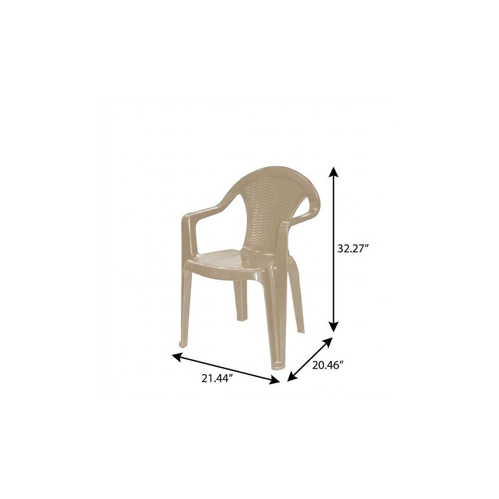 Set of Four Taupe Textured Heavy Duty Plastic Outdoor Stacking Arm Chairs HomeRoots