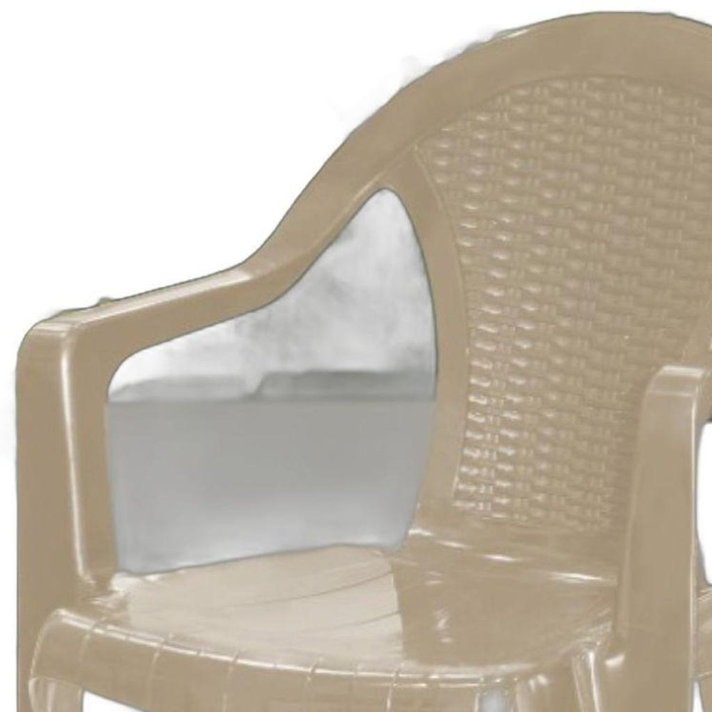 Set of Four Taupe Textured Heavy Duty Plastic Outdoor Stacking Arm Chairs — view 3