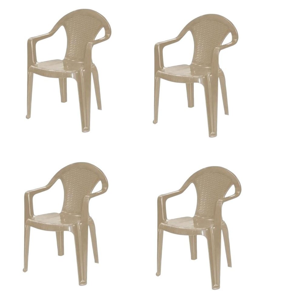 Set of Four Taupe Textured Heavy Duty Plastic Outdoor Stacking Arm Chairs — view 4