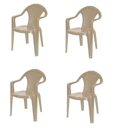 Set of Four Taupe Textured Heavy Duty Plastic Outdoor Stacking Arm Chairs HomeRoots