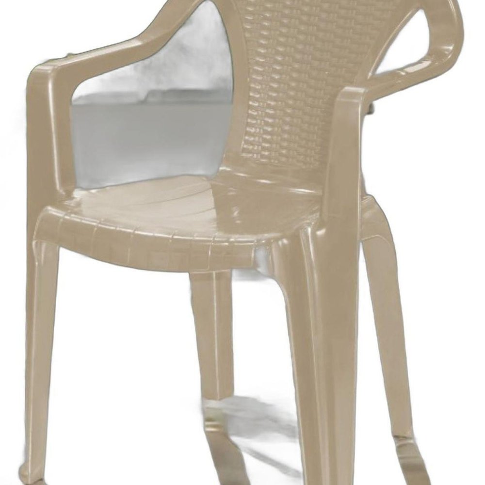 Set of Four Taupe Textured Heavy Duty Plastic Outdoor Stacking Arm Chairs HomeRoots