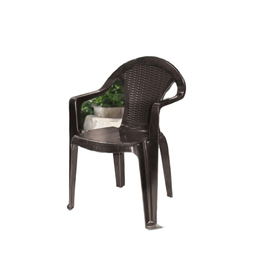 Set of Four Taupe Textured Heavy Duty Plastic Outdoor Stacking Arm Chairs HomeRoots
