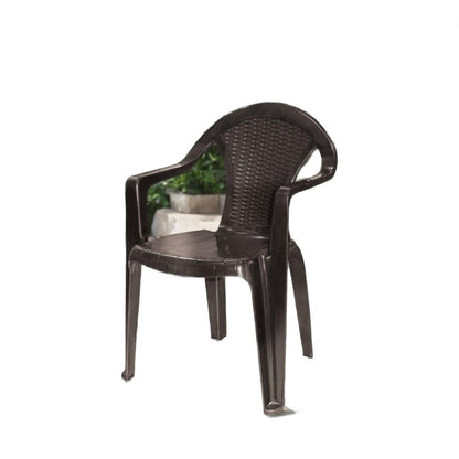 Set of Four Taupe Textured Heavy Duty Plastic Outdoor Stacking Arm Chairs HomeRoots