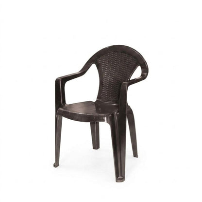 Set of Four Taupe Textured Heavy Duty Plastic Outdoor Stacking Arm Chairs HomeRoots