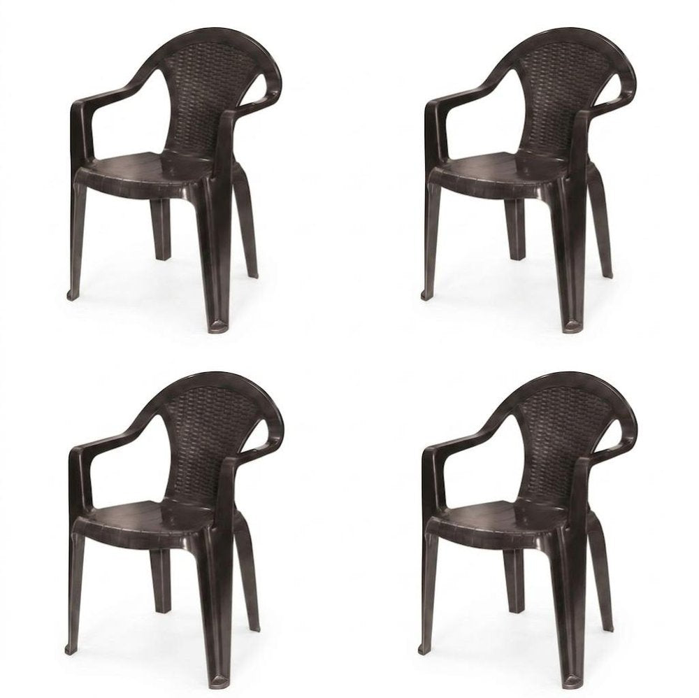 Set of Four Taupe Textured Heavy Duty Plastic Outdoor Stacking Arm Chairs HomeRoots