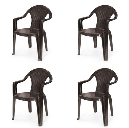 Set of Four Taupe Textured Heavy Duty Plastic Outdoor Stacking Arm Chairs HomeRoots