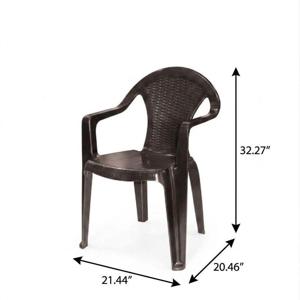 Set of Four Taupe Textured Heavy Duty Plastic Outdoor Stacking Arm Chairs HomeRoots