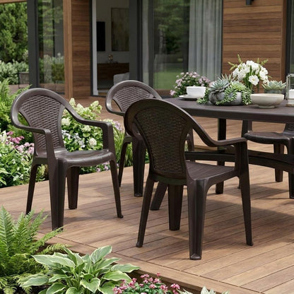 Set of Four Taupe Textured Heavy Duty Plastic Outdoor Stacking Arm Chairs HomeRoots