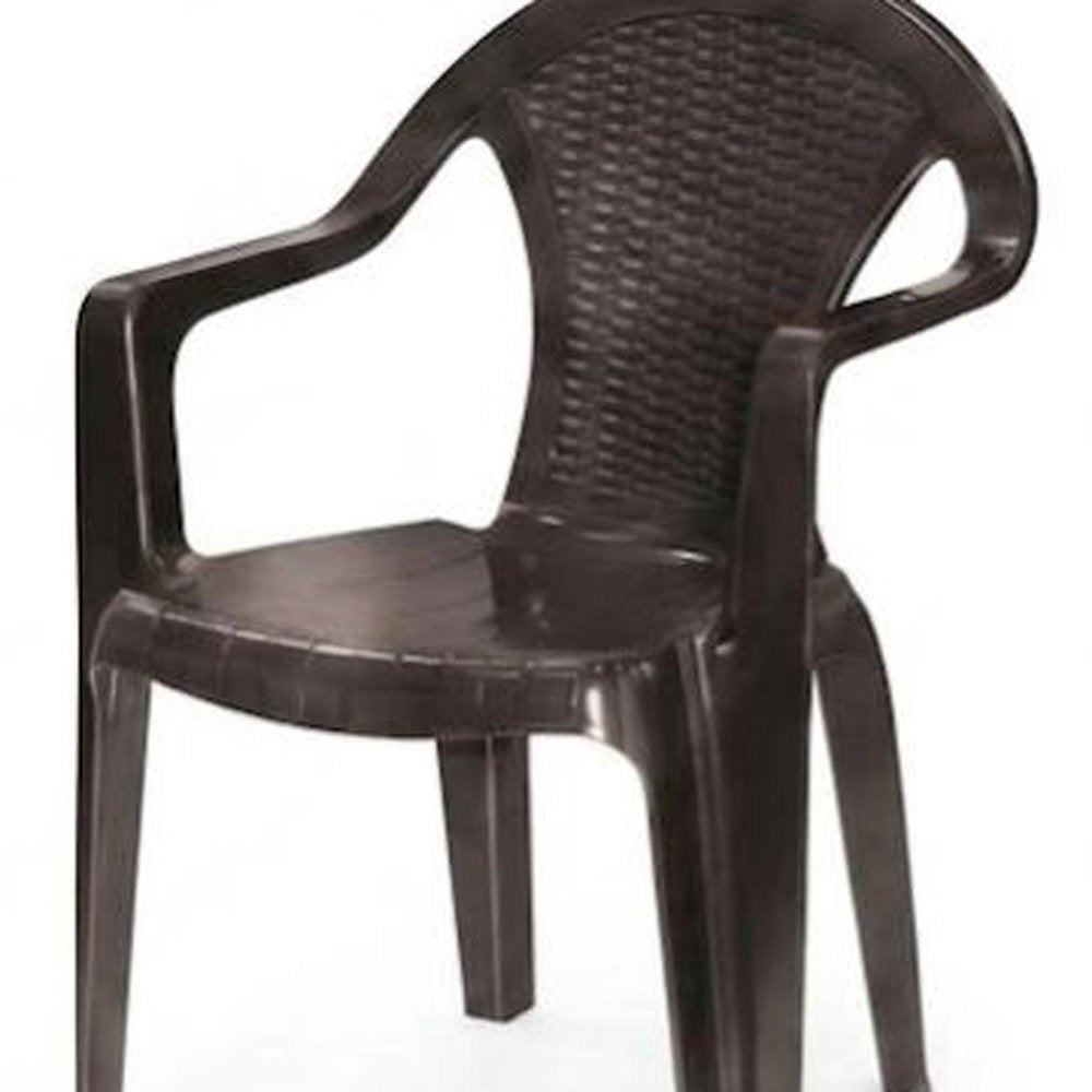 Set of Four Taupe Textured Heavy Duty Plastic Outdoor Stacking Arm Chairs HomeRoots