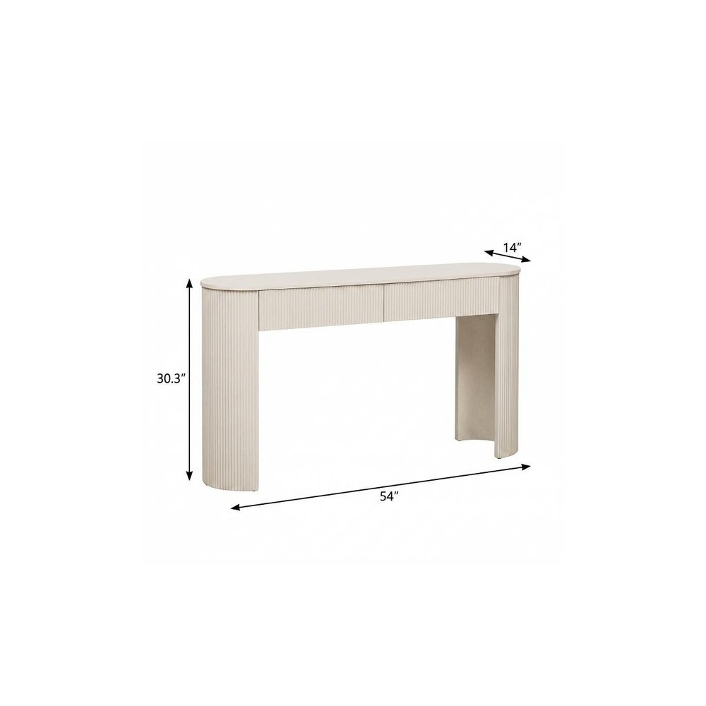 54" Off White Wood Ribbed Texture Double Pedestal Oval Console Table With Two Drawers HomeRoots