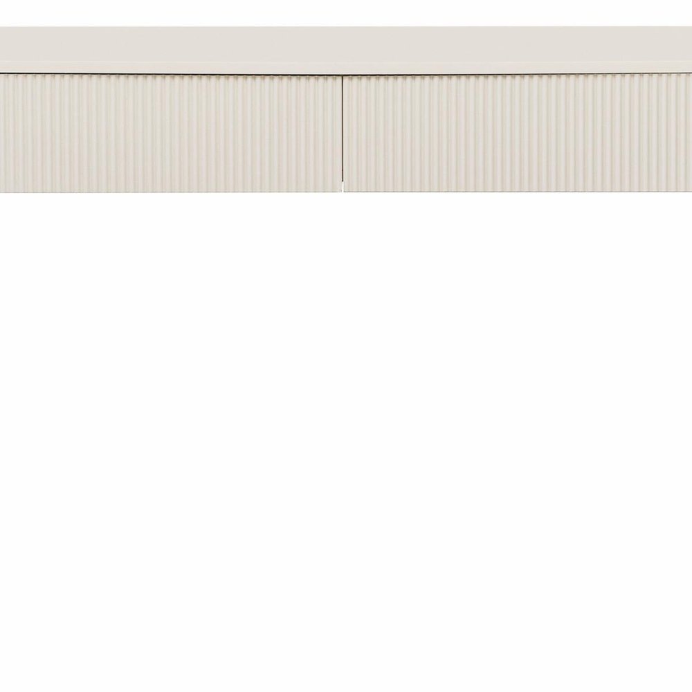 54" Off White Wood Ribbed Texture Double Pedestal Oval Console Table With Two Drawers