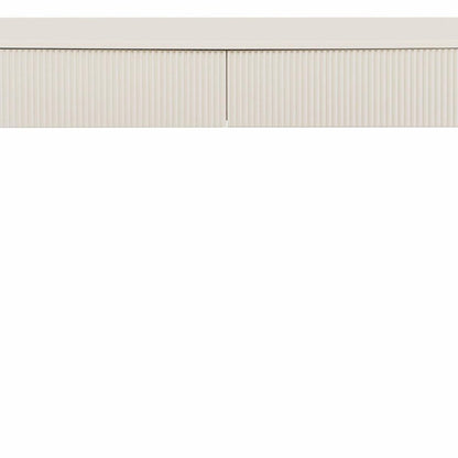54" Off White Wood Ribbed Texture Double Pedestal Oval Console Table With Two Drawers