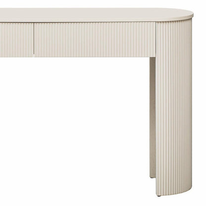 54" Off White Wood Ribbed Texture Double Pedestal Oval Console Table With Two Drawers HomeRoots