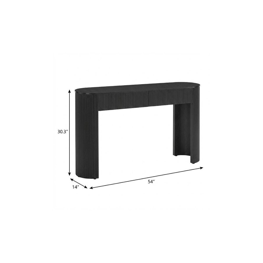 54" Off White Wood Ribbed Texture Double Pedestal Oval Console Table With Two Drawers — view 10