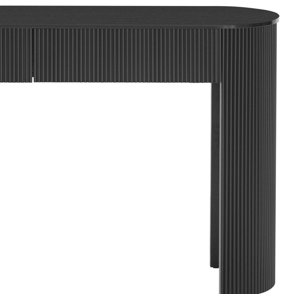 54" Off White Wood Ribbed Texture Double Pedestal Oval Console Table With Two Drawers HomeRoots
