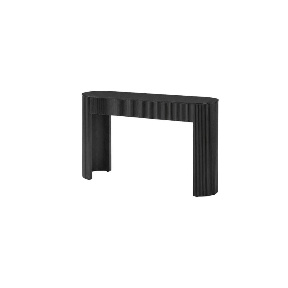 54" Off White Wood Ribbed Texture Double Pedestal Oval Console Table With Two Drawers