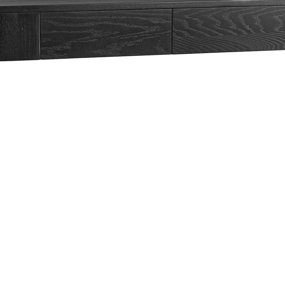 55" Black Wood Oval Double Pedestal Console Table With Two Drawers
