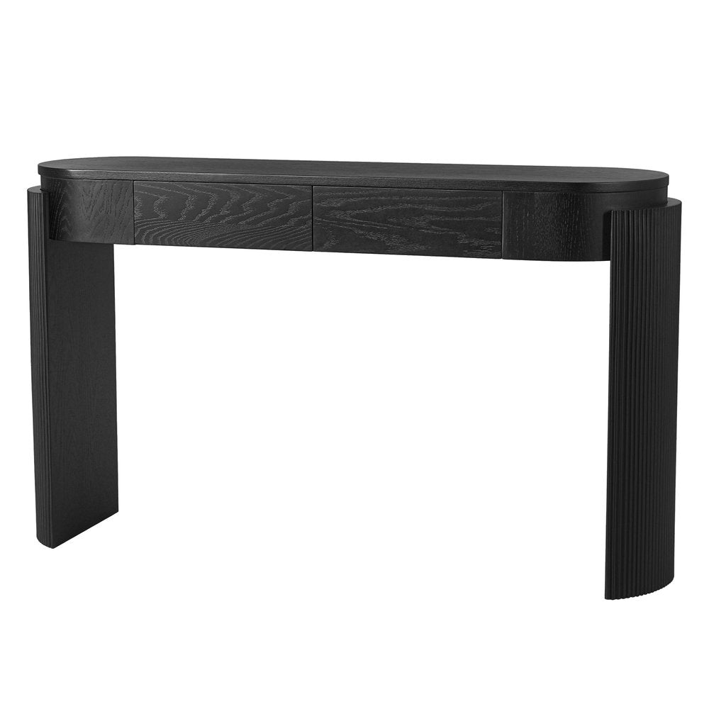 55" Teal Blue Wood Oval Double Pedestal Console Table With Two Drawers — view 5