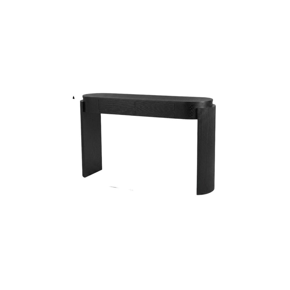 55" Teal Blue Wood Oval Double Pedestal Console Table With Two Drawers — view 8