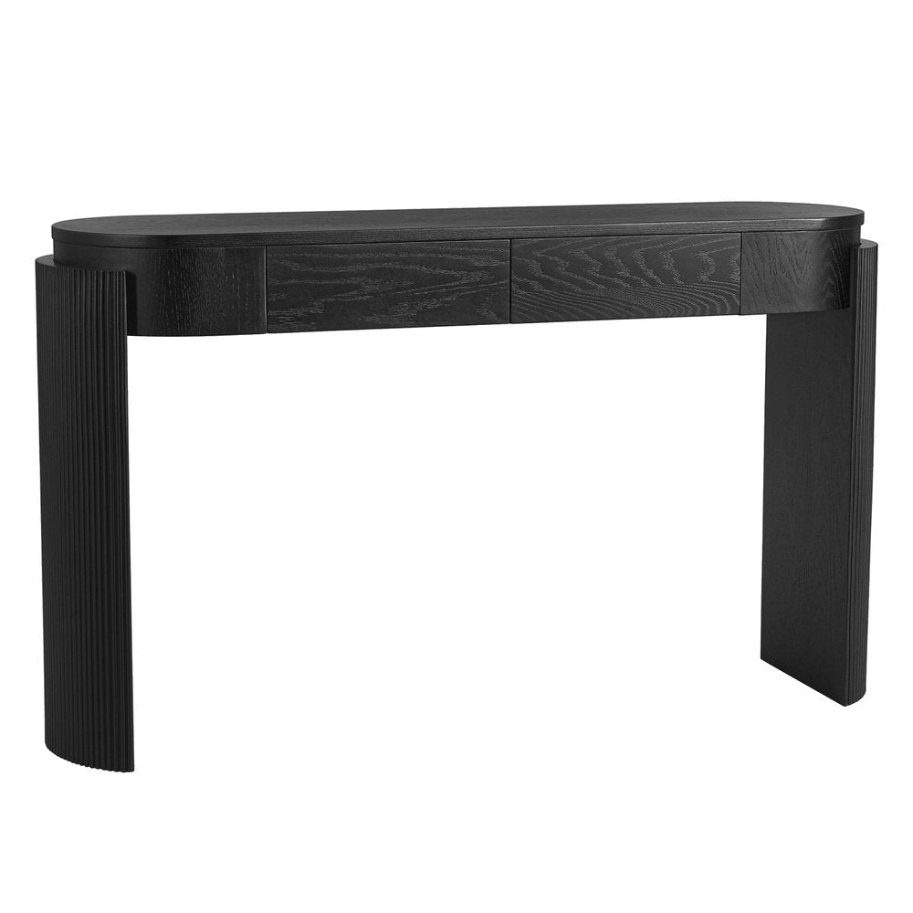 55" Teal Blue Wood Oval Double Pedestal Console Table With Two Drawers HomeRoots