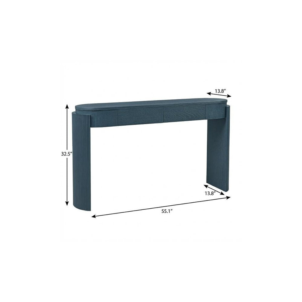 55" Teal Blue Wood Oval Double Pedestal Console Table With Two Drawers HomeRoots