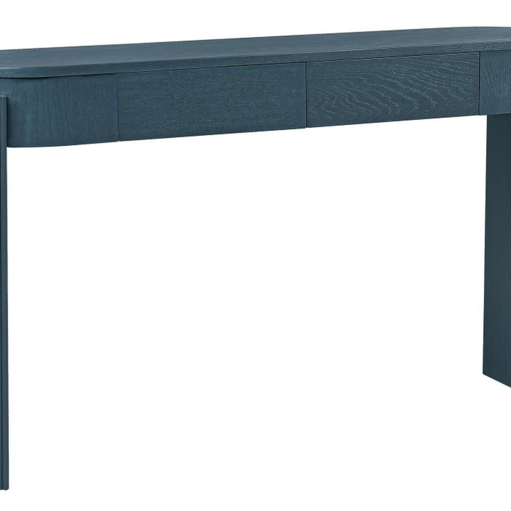 55" Teal Blue Wood Oval Double Pedestal Console Table With Two Drawers — view 12