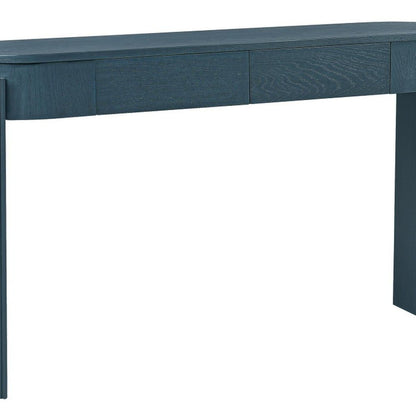 55" Teal Blue Wood Oval Double Pedestal Console Table With Two Drawers HomeRoots