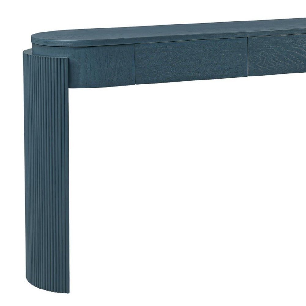 55" Teal Blue Wood Oval Double Pedestal Console Table With Two Drawers — view 13