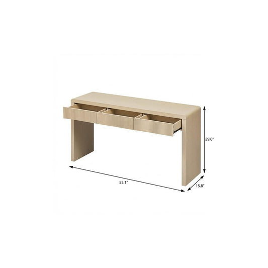 55" Black Wood Double Pedestal Console Table With Three Drawers