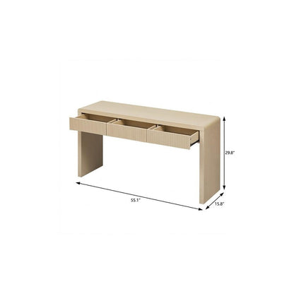 55" Natural Wood Double Pedestal Console Table With Three Drawers HomeRoots